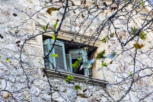 Window details of Tatoi Palace which is a former Greek Royal Family summer residence and birthplace of King George II of Greece.