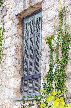 Old window details of Tatoi Palace which is a former Greek Royal Family summer residence and birthplace of King George II of Greece.