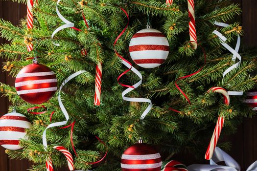 Merry christmas card with decorated christmas tree