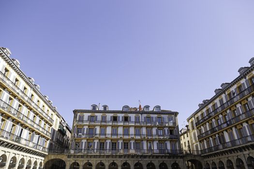 Typical square of San Sebastian, detail of a historical square in a city of Spain, the city architecture