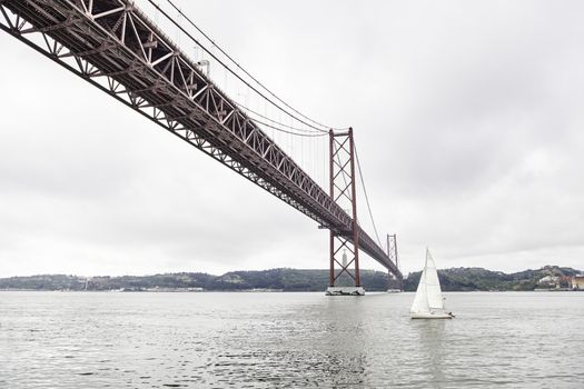 Metal bridge in Lisbon, detail of a classic bridge in the city, Portugal