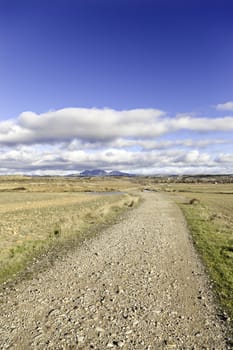 Road in a mountain landscape, detail from a panoramic view in a Spanish countryside, landscape and nature