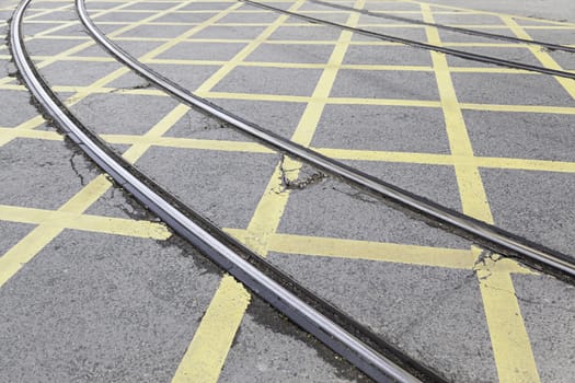 Roads tram traffic signals, detail of a roads for a Transport publishes modern city