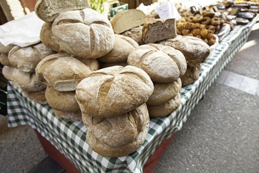 Artisan bread in a market, a product detail of daily food, food healthy lifestyle