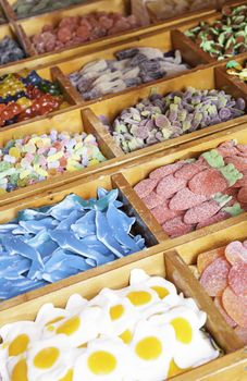 Gummy candy in the market, artisan detail gummy in a typical Spanish market, fresh food, sugar