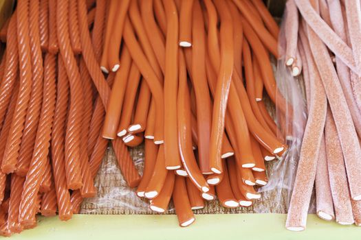 Gummy candy in the market, artisan detail gummy in a typical Spanish market, fresh food, sugar