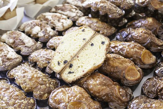 Homemade biscuits flavors, detail of a typical dessert in a market, sweet and juicy