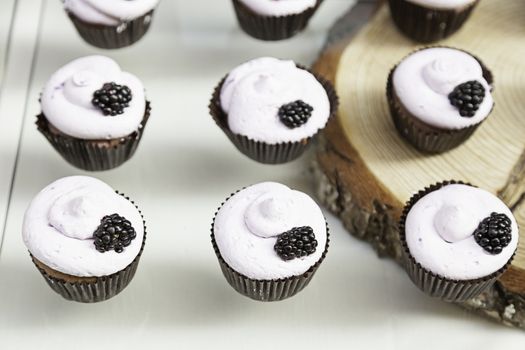Sweet cupcakes decorated dessert detail flavors, colors and decoration, party and celebration