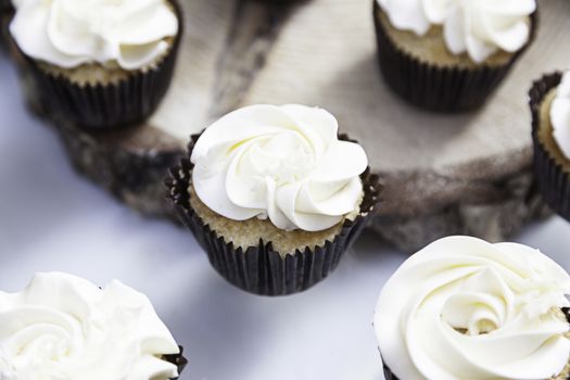 Sweet cupcakes decorated dessert detail flavors, colors and decoration, party and celebration