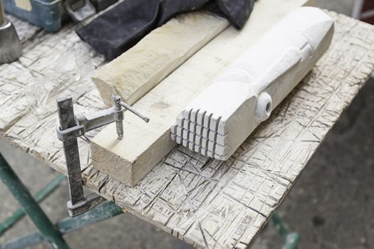 Stone carving tools, detail of some tools for working stone, art craft and manual