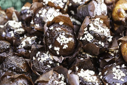 Homemade chocolate cupcakes, detail of a sweet dessert, traditional pastries