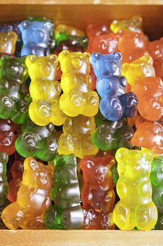 Homemade Gummy bears shaped, detail of a colorful gummy candy, sugar and gelatin