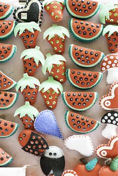 Handmade felt brooches, pendants detail about crafts, fabric art on the street