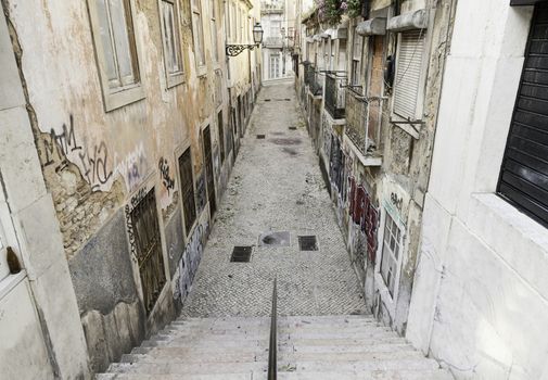 Old alley Lisbon, detail of a street in an old quarter of Lisbon, City Tours