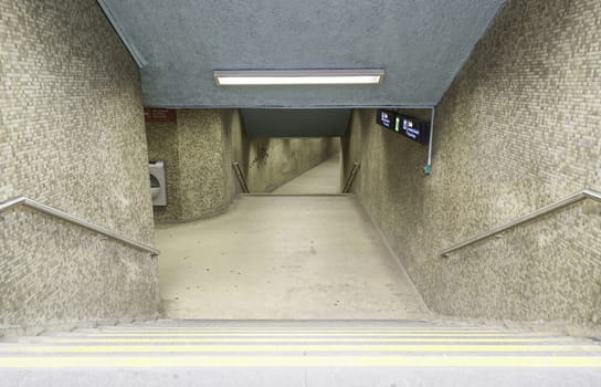 Stairs to the Lisbon Metro, detail of the entrance to the underground public transport