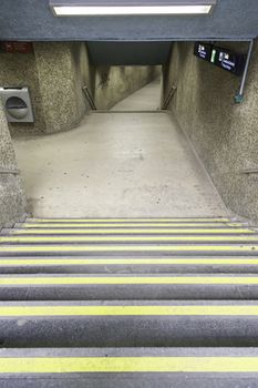 Stairs to the Lisbon Metro, detail of the entrance to the underground public transport