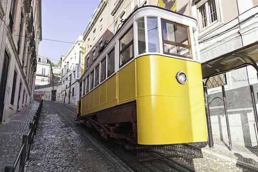 Ancient and Old Lisbon tram, detail of an ancient means of transportation around the city, monument of Lisbon