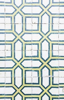 Typical old Lisbon tiles, detail of a classic ceramic tiles, art of Portugal