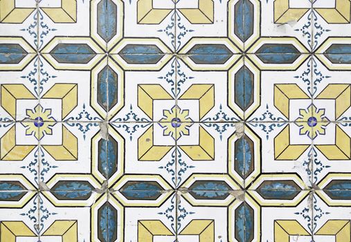 Typical old Lisbon tiles, detail of a classic ceramic tiles, art of Portugal