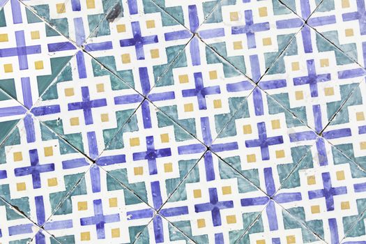 Typical old Lisbon tiles, detail of a classic ceramic tiles, art of Portugal