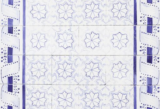 Typical old Lisbon tiles, detail of a classic ceramic tiles, art of Portugal