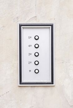 Old intercom in a house, detail of a electric apparatus in the facade of a building