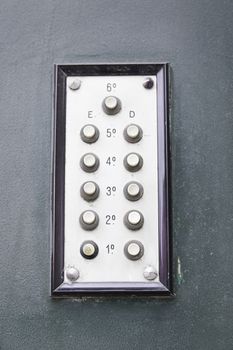 Old intercom in a house, detail of a electric apparatus in the facade of a building