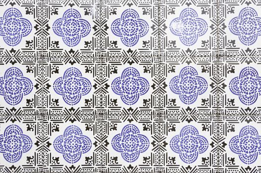 Typical old Lisbon tiles, detail of a classic ceramic tiles, art of Portugal