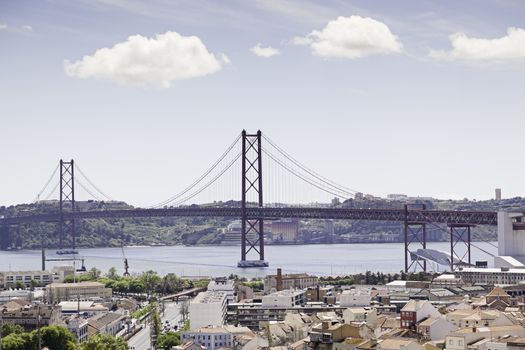 Old iron bridge in Lisbon, detail of a large bridge in the city