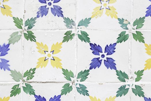 Typical old Lisbon tiles, detail of a classic ceramic tiles, art of Portugal