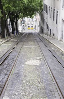 Old trams in Lisbon, detail of an old city transport, ancient art, tourism in the city