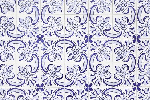 Typical old Lisbon tiles, detail of a classic ceramic tiles, art of Portugal