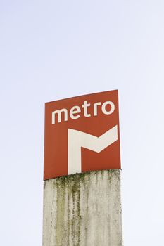 Sign metro in Lisbon, detail information of a public transport in the city