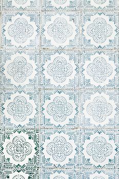 Typical old Lisbon tiles, detail of a classic ceramic tiles, art of Portugal