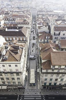 Panoramic view of the city of Lisbon, a detail of Lisbon streets, tourist city, Portugal