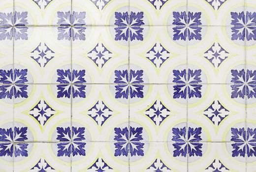 Wall tiles with typical old Lisbon, detail of traditional decoration of Portugal, ceramic art