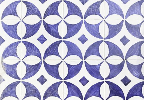 Wall tiles with typical old Lisbon, detail of traditional decoration of Portugal, ceramic art