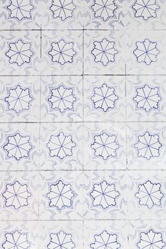 Wall tiles with typical old Lisbon, detail of traditional decoration of Portugal, ceramic art