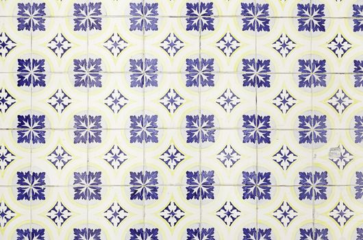 Wall tiles with typical old Lisbon, detail of traditional decoration of Portugal, ceramic art