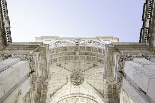 Arco of commerce in Lisbon, detail of a historical monument of the city, art in the city