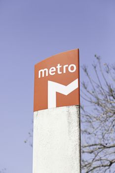 Sign metro in Lisbon, detail information of a public transport in the city