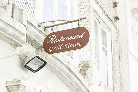 Sign grill restaurant, detail information signal an eating establishment