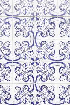 Typical old Lisbon tiles, detail of a classic ceramic tiles, art of Portugal