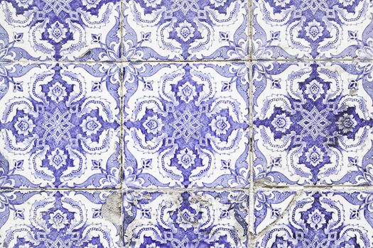 Typical old Lisbon tiles, detail of a classic ceramic tiles, art of Portugal