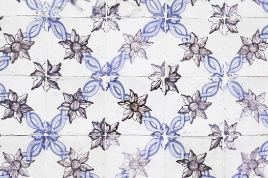 Typical old Lisbon tiles, detail of a classic ceramic tiles, art of Portugal