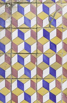 Typical old Lisbon tiles, detail of a classic ceramic tiles, art of Portugal