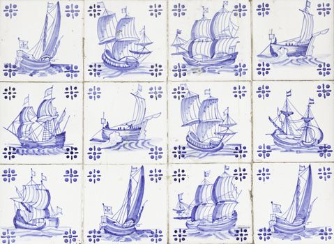 Typical old Lisbon tiles, detail of a classic ceramic tiles, art of Portugal