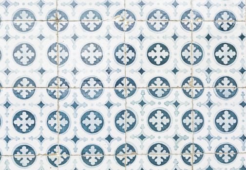 Typical old Lisbon tiles, detail of a classic ceramic tiles, art of Portugal