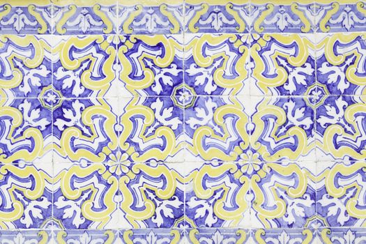 Wall tiles with typical old Lisbon, detail of traditional decoration of Portugal, ceramic art