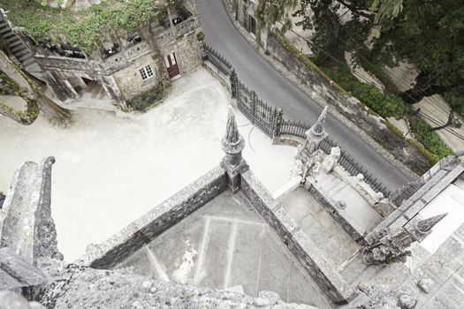 Old building of Sintra in Portugal, detail of a tower in Regaleira